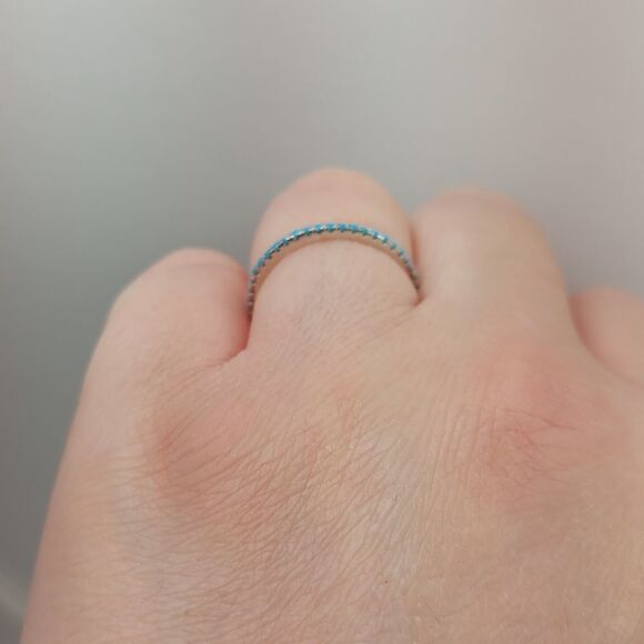Turqouise Sterling Silver Band Stacking Ring Blue - Picture 6 of 11